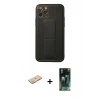 MARSİLYAN™- iPhone 11 Pro Kılıf Akış Doku - Şeffaf 360 Full Body Arka Koruyucu + Yeşil Renkli Kamera Lens Koruma Cam