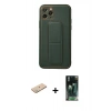 MARSİLYAN™- iPhone 11 Pro Kılıf Akış Doku - Şeffaf 360 Full Body Arka Koruyucu + Yeşil Renkli Kamera Lens Koruma Cam
