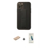 MARSİLYAN™- iPhone 11 Pro Kılıf Akış Doku - Şeffaf Pasifik Cam Ekran Koruyucu + Turuncu Renkli Kamera Lens Koruma Cam