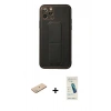 MARSİLYAN™- iPhone 11 Pro Kılıf Akış Doku - Şeffaf Pasifik Cam Ekran Koruyucu + Yeşil Renkli Kamera Lens Koruma Cam