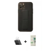 MARSİLYAN™- iPhone 11 Pro Kılıf Akış Doku - Siyah 20D Premium Cam Ekran Koruyucu + Kamera Lens Koruma Cam - SF
