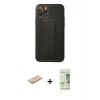 MARSİLYAN™- iPhone 11 Pro Kılıf Akış Doku - Siyah 20D Premium Cam Ekran Koruyucu + Renkli Kamera Lens Koruma Cam - SI