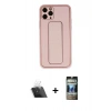 MARSİLYAN™- iPhone 11 Pro Kılıf Akış Doku - Siyah 34D Hayalet Izgaralı Cam + Kamera Lens Koruma Cam - SF
