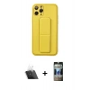 MARSİLYAN™- iPhone 11 Pro Kılıf Akış Doku - Siyah 34D Hayalet Izgaralı Cam + Kamera Lens Koruma Cam - SF