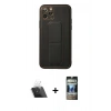 MARSİLYAN™- iPhone 11 Pro Kılıf Akış Doku - Siyah 34D Hayalet Izgaralı Cam + Kamera Lens Koruma Cam - SF