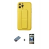MARSİLYAN™- iPhone 11 Pro Kılıf Akış Doku - Siyah 34D Hayalet Izgaralı Cam + Metal Kamera Lens Koruma Cam - KI