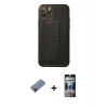 MARSİLYAN™- iPhone 11 Pro Kılıf Akış Doku - Siyah 34D Hayalet Izgaralı Cam + Metal Kamera Lens Koruma Cam - KI