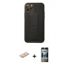 MARSİLYAN™- iPhone 11 Pro Kılıf Akış Doku - Siyah 34D Hayalet Izgaralı Cam + Renkli Kamera Lens Koruma Cam - MI