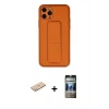 MARSİLYAN™- iPhone 11 Pro Kılıf Akış Doku - Siyah 34D Hayalet Izgaralı Cam + Sarı Renkli Kamera Lens Koruma Cam