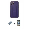 MARSİLYAN™- iPhone 11 Pro Kılıf Akış Doku - Siyah 34D Hayalet Izgaralı Cam + Shine Kamera Lens Koruma Cam - MI