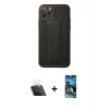 MARSİLYAN™- iPhone 11 Pro Kılıf Akış Doku - Siyah 34D Izgaralı Cam + Kamera Lens Koruma Cam - SF