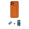 MARSİLYAN™- iPhone 11 Pro Kılıf Akış Doku - Siyah 34D Izgaralı Cam + Pembe Shine Kamera Lens Koruma Cam