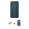 MARSİLYAN™- iPhone 11 Pro Kılıf Akış Doku - Siyah 34D Izgaralı Cam + Renkli Kamera Lens Koruma Cam - TU
