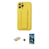 MARSİLYAN™- iPhone 11 Pro Kılıf Akış Doku - Siyah 34D Izgaralı Cam + Renkli Kamera Lens Koruma Cam - TU