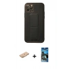 MARSİLYAN™- iPhone 11 Pro Kılıf Akış Doku - Siyah 34D Izgaralı Cam + Renkli Kamera Lens Koruma Cam - TU