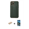 MARSİLYAN™- iPhone 11 Pro Kılıf Akış Doku - Siyah 34D Izgaralı Cam + Renkli Kamera Lens Koruma Cam - TU