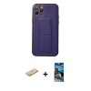 MARSİLYAN™- iPhone 11 Pro Kılıf Akış Doku - Siyah 34D Izgaralı Cam + Renkli Kamera Lens Koruma Cam - SI