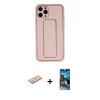 MARSİLYAN™- iPhone 11 Pro Kılıf Akış Doku - Siyah 34D Izgaralı Cam + Renkli Kamera Lens Koruma Cam - SI