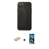 MARSİLYAN™- iPhone 11 Pro Kılıf Akış Doku - Siyah 34D Izgaralı Cam + Renkli Kamera Lens Koruma Cam - SI