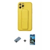MARSİLYAN™- iPhone 11 Pro Kılıf Akış Doku - Siyah 34D Izgaralı Cam + Shine Kamera Lens Koruma Cam - SH