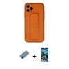 MARSİLYAN™- iPhone 11 Pro Kılıf Akış Doku - Siyah 34D Izgaralı Cam + Shine Kamera Lens Koruma Cam - SH