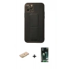 MARSİLYAN™- iPhone 11 Pro Kılıf Akış Doku - Siyah 360 Mat Full Body Arka Koruyucu + Renkli Kamera Lens Koruma Cam - PE