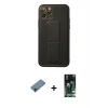MARSİLYAN™- iPhone 11 Pro Kılıf Akış Doku - Siyah 360 Mat Full Body Arka Koruyucu + Shine Kamera Lens Koruma Cam - PE