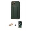 MARSİLYAN™- iPhone 11 Pro Kılıf Akış Doku - Siyah 360 Mat Full Body Arka Koruyucu + Turuncu Renkli Kamera Lens Koruma Cam