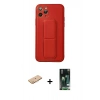 MARSİLYAN™- iPhone 11 Pro Kılıf Akış Doku - Siyah 360 Mat Full Body Arka Koruyucu + Turuncu Renkli Kamera Lens Koruma Cam