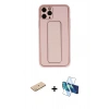 MARSİLYAN™- iPhone 11 Pro Kılıf Akış Doku - Siyah 3D Antistatik Cam Ekran Koruyucu + Renkli Kamera Lens Koruma Cam - SI