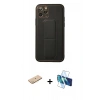MARSİLYAN™- iPhone 11 Pro Kılıf Akış Doku - Siyah 3D Antistatik Cam Ekran Koruyucu + Renkli Kamera Lens Koruma Cam - SI