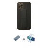 MARSİLYAN™- iPhone 11 Pro Kılıf Akış Doku - Siyah 3D Antistatik Cam Ekran Koruyucu + Shine Kamera Lens Koruma Cam - MI