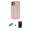 MARSİLYAN™- iPhone 11 Pro Kılıf Akış Doku - Siyah 3D Antistatik Hayalet Cam Ekran Koruyucu + Shine Kamera Lens Koruma Cam - GI