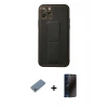 MARSİLYAN™- iPhone 11 Pro Kılıf Akış Doku - Siyah 3D Antistatik Hayalet Cam Ekran Koruyucu + Shine Kamera Lens Koruma Cam - GS