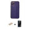 MARSİLYAN™- iPhone 11 Pro Kılıf Akış Doku - Siyah 3D Antistatik Hayalet Cam Ekran Koruyucu + Pembe Renkli Kamera Lens Koruma Cam