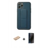 MARSİLYAN™- iPhone 11 Pro Kılıf Akış Doku - Siyah 3D Antistatik Hayalet Cam Ekran Koruyucu + Turuncu Renkli Kamera Lens Koruma Cam