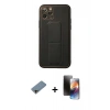 MARSİLYAN™- iPhone 11 Pro Kılıf Akış Doku - Siyah 3D Antistatik Mat Seramik Nano Ekran Koruyucu + Shine Kamera Lens Koruma Cam - GD