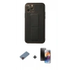 MARSİLYAN™- iPhone 11 Pro Kılıf Akış Doku - Siyah 3D Antistatik Mat Seramik Nano Ekran Koruyucu + Kırmızı Metal Kamera Lens Koruma Cam