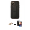 MARSİLYAN™- iPhone 11 Pro Kılıf Akış Doku - Siyah 3D Antistatik Mat Seramik Nano Ekran Koruyucu + Renkli Kamera Lens Koruma Cam - PE