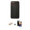 MARSİLYAN™- iPhone 11 Pro Kılıf Akış Doku - Siyah 3D Antistatik Mat Seramik Nano Ekran Koruyucu + Renkli Kamera Lens Koruma Cam - SI