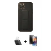 MARSİLYAN™- iPhone 11 Pro Kılıf Akış Doku - Siyah 3D Antistatik Mat Seramik Nano Ekran Koruyucu + Kamera Lens Koruma Cam - SF