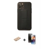 MARSİLYAN™- iPhone 11 Pro Kılıf Akış Doku - Siyah 3D Antistatik Mat Seramik Nano Ekran Koruyucu + Turuncu Renkli Kamera Lens Koruma Cam