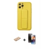 MARSİLYAN™- iPhone 11 Pro Kılıf Akış Doku - Siyah 3D Antistatik Mat Seramik Nano Ekran Koruyucu + Turuncu Renkli Kamera Lens Koruma Cam