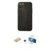 MARSİLYAN™- iPhone 11 Pro Kılıf Akış Doku - Siyah 3D Antistatik Seramik Nano Ekran Koruyucu + Renkli Kamera Lens Koruma Cam - TU