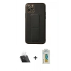MARSİLYAN™- iPhone 11 Pro Kılıf Akış Doku - Siyah Polymer Nano Ekran Koruyucu + Şeffaf Kamera Lens Koruma Cam