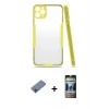 MARSİLYAN™- iPhone 11 Pro Kılıf Atlas Asil Serisi - Siyah 34D Hayalet Izgaralı Cam + Shine Kamera Lens Koruma Cam - PE