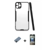 MARSİLYAN™- iPhone 11 Pro Kılıf Atlas Asil Serisi - Siyah 34D Hayalet Izgaralı Cam + Shine Kamera Lens Koruma Cam - SH