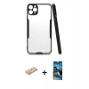 MARSİLYAN™- iPhone 11 Pro Kılıf Atlas Asil Serisi - Siyah 34D Izgaralı Cam + Renkli Kamera Lens Koruma Cam - TU