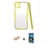 MARSİLYAN™- iPhone 11 Pro Kılıf Atlas Asil Serisi - Siyah 34D Izgaralı Cam + Renkli Kamera Lens Koruma Cam - TU