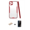 MARSİLYAN™- iPhone 11 Pro Kılıf Atlas Asil Serisi - Siyah 3D Antistatik Hayalet Cam Ekran Koruyucu + Renkli Kamera Lens Koruma Cam - MI